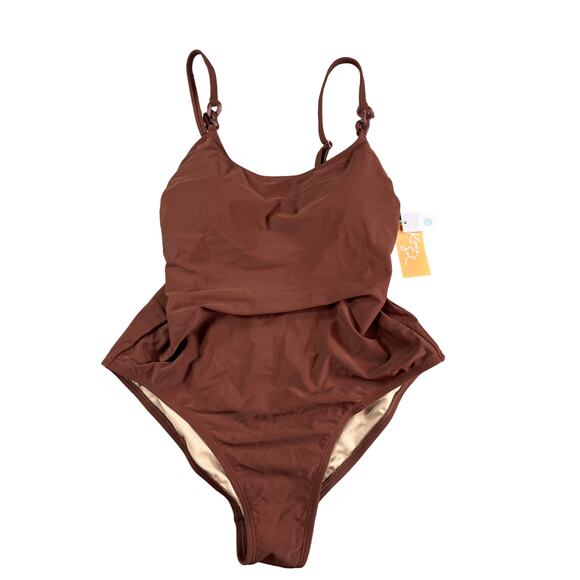 Kona Sol Swimsuit Womens Large Brown Padded Accent One Piece Medium Coverage NWT - Picture 1 of 10